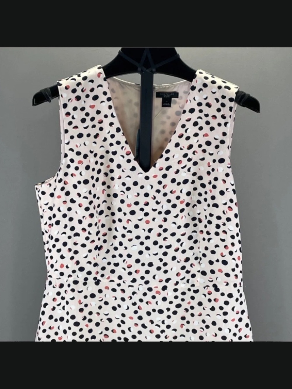 NEW Ann Taylor Dress Womens 6 petite pink black dot sheath ruffle cocktail - Picture 2 of 9